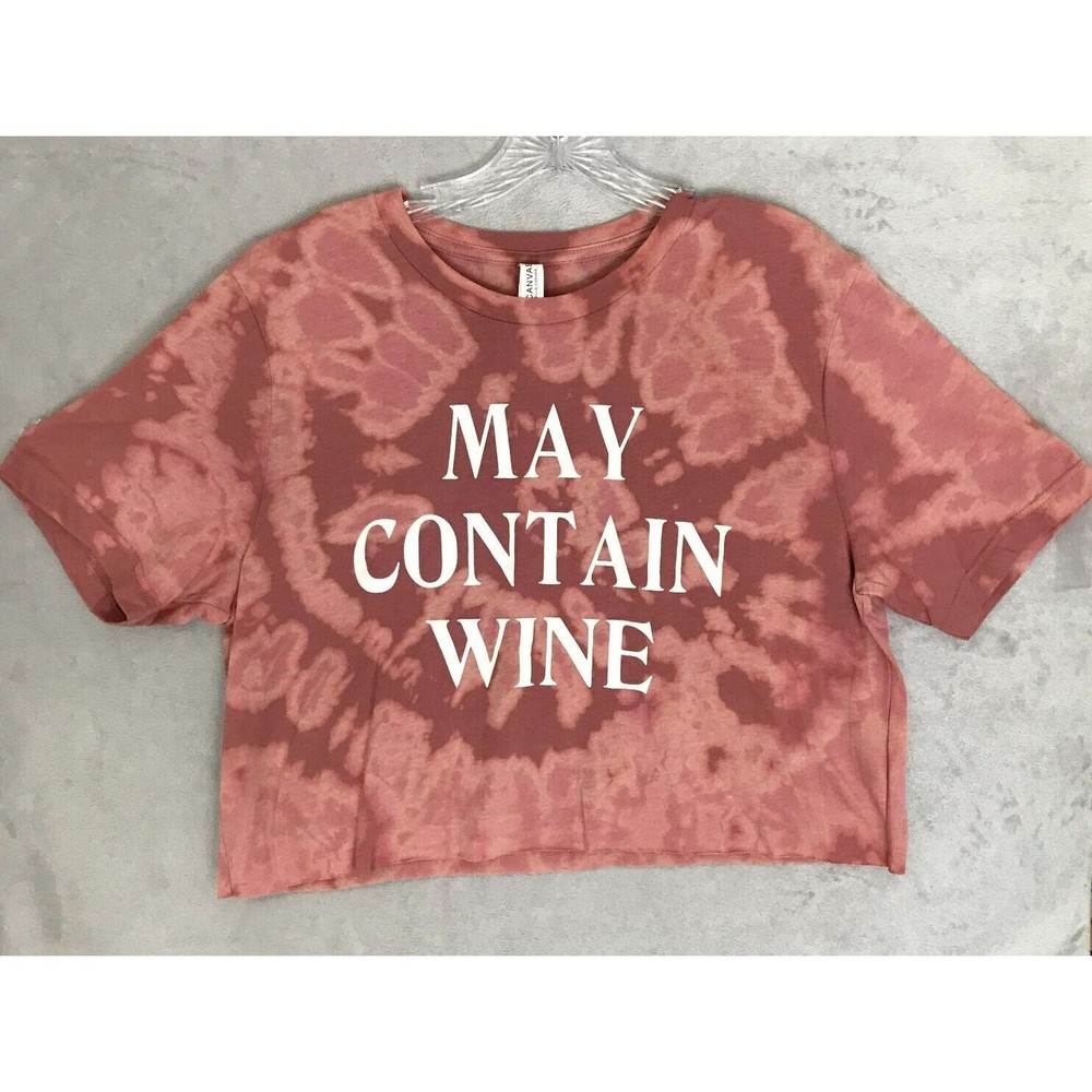 Bella-Canvas Women's "May Contain Wine" Crop Top Wine Tie-Dye T-Shirt Size Large